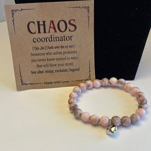 Chaos Coordinator Pink and Brown Stone Bracelet with Silver Charm